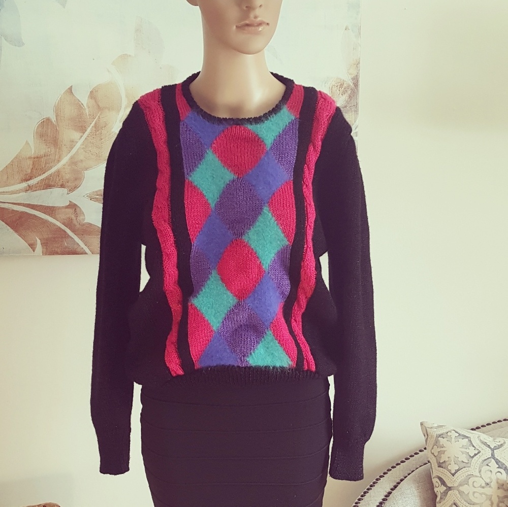 90s bright colors diamonds vintage sweater